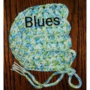 Hat Newborn To 3 Months New Leia Allen Handmade Crochet Winter Bonnet Blue Green